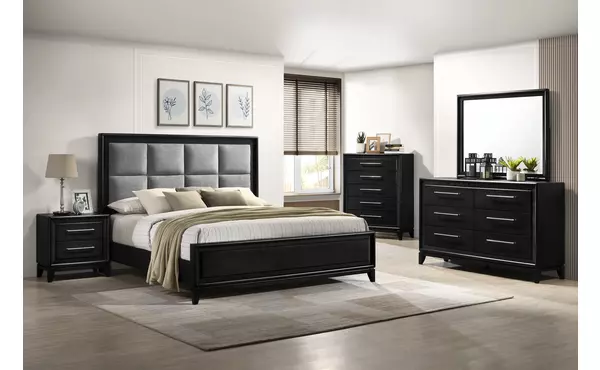 dark espresso  king grey fabric bed by exact