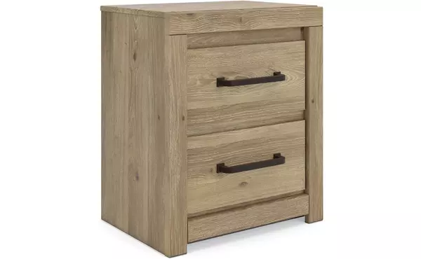 brozmont tan two drawer night stand by ashley