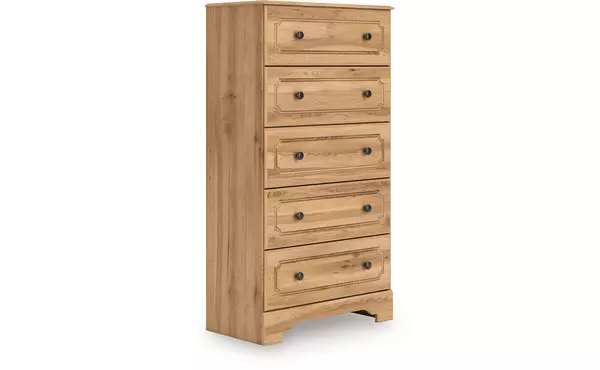 aleaport warm brown five drawer chest by ashley