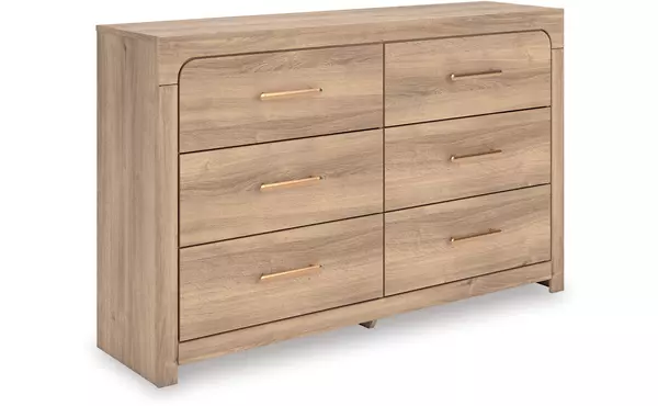 kinlanni tan six drawer dresser by ashley