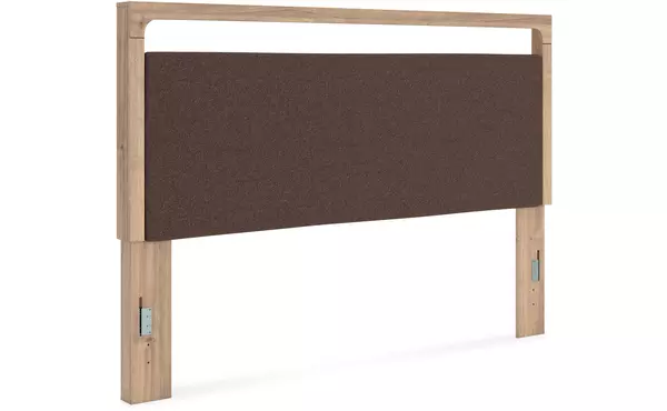 kinlanni tan king uph panel headboard by ashley
