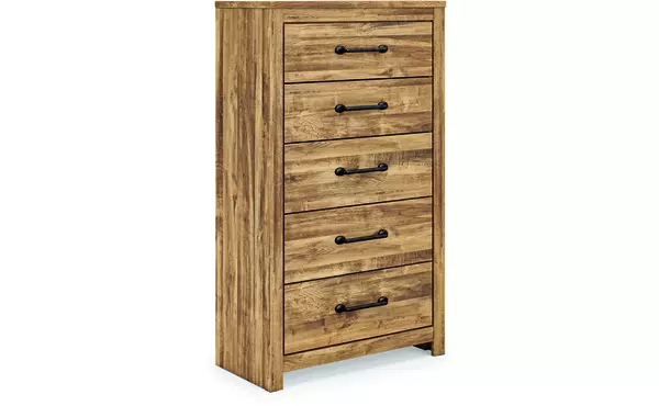 maystonna brown five drawer chest by ashley