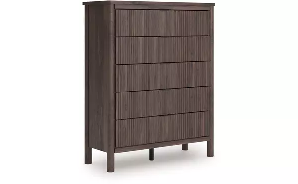 pamytta brown five drawer wide chest by ashley