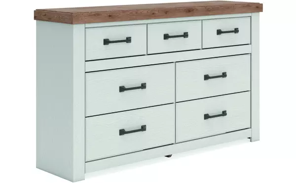 savonport white/brown seven drawer dresser by ashley