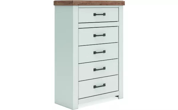 savonport white/brown five drawer chest by ashley