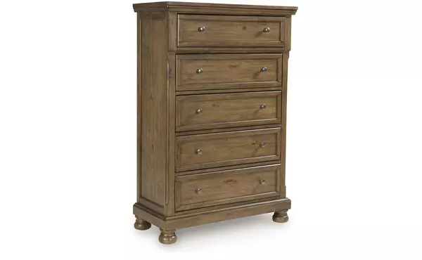 feddinger medium brown five drawer chest by ashley
