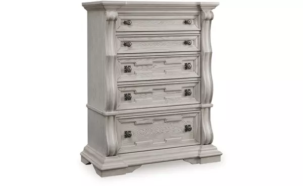 bruchandi antique white five drawer chest by ashley