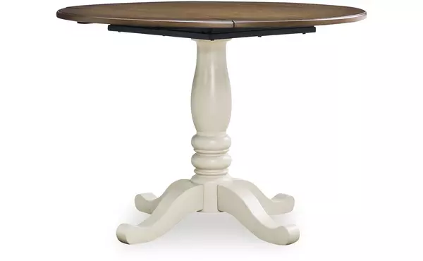 wirloni antique white/brown round drm drop leaf table by ashley