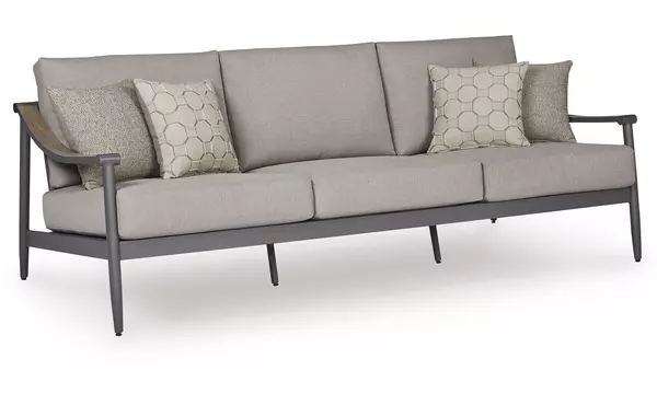 ocean beach gray sofa with cushion by ashley