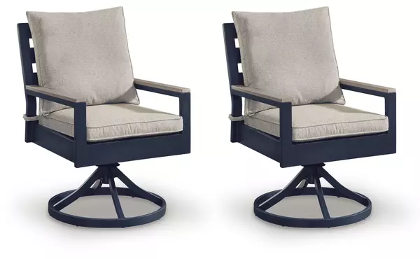 east beach navy blue/driftwood swivel chair w/cushion by ashley
