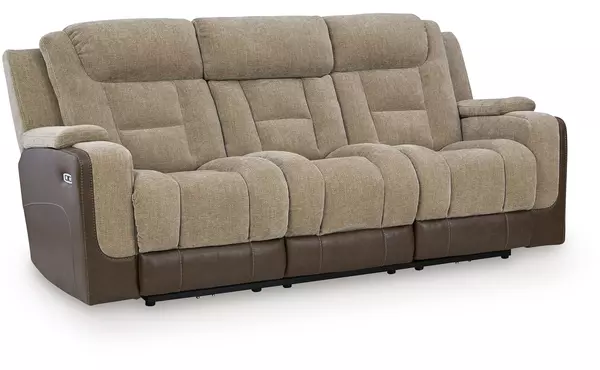mixed motion brownstone pwr rec sofa with adj headrest by ashley
