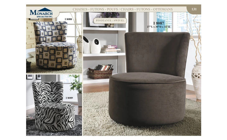 I8087  CAFE VELVET FABRIC ACCENT CHAIR WITH SWIVEL BASE 
 PG131