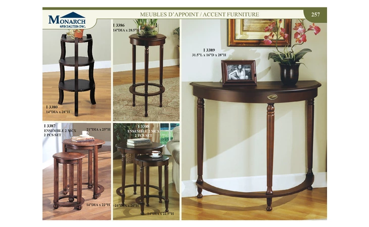 I3387  MEDIUM CHERRY NESTING TABLES WITH BURL INLAYED TOPS 
 PG257