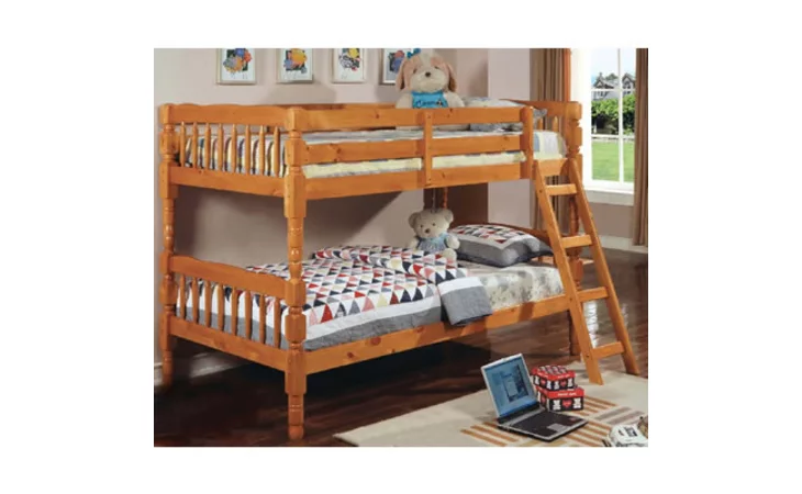 I5040  HONEY OAK WOOD TWIN TWIN BUNKBED WITH LADDER 
 PG336