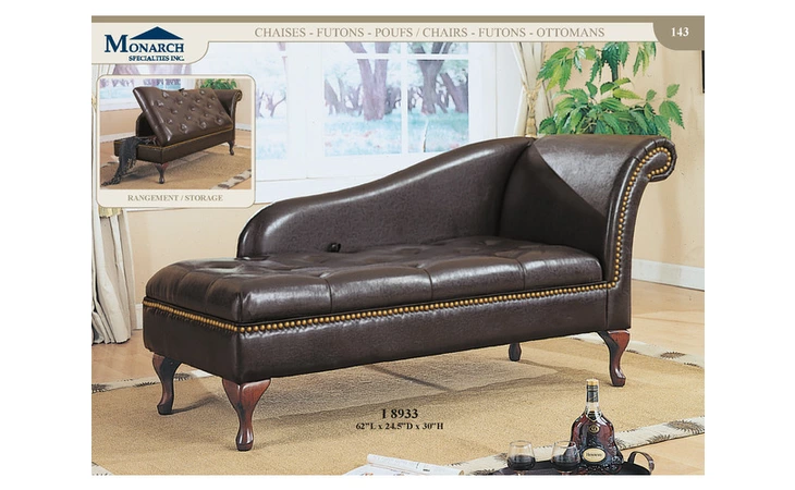 I8933 Leather BROWN LEATHER LOOK CHAISE LOUNGE WITH STORAGE 
 PG143