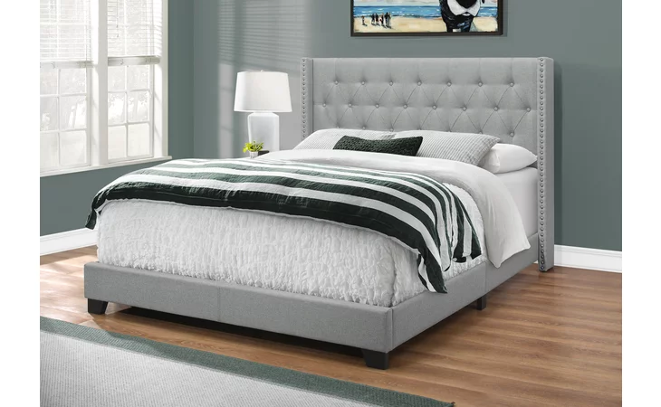 I5984Q  BED - QUEEN SIZE / GREY LINEN WITH CHROME TRIM