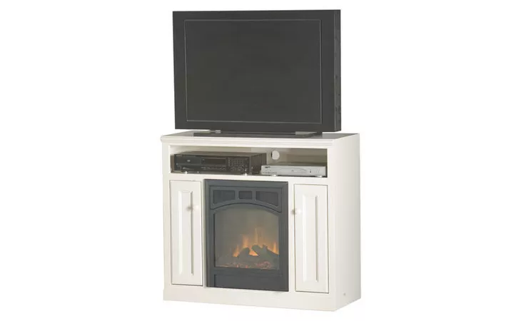  39 ENTERTAINMENT CONSOLE WITH FIREPLACE, OPEN STORAGE ABOVE FIREPLACE, 2 BEAD BOARD DOORS, PLAIN BASE*GLASS*NG*FINSISH*BK, CC, CO, CM, CR, EC, GO, HG, IV, SW, UN, WH EAGLE  52540