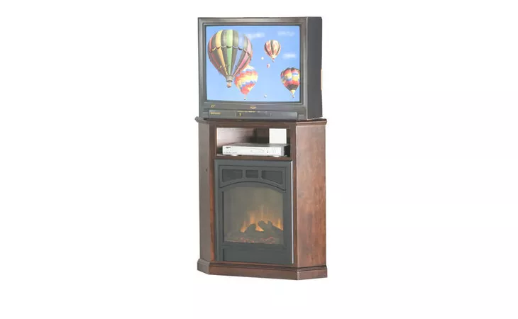  32 CORNER ENTERTAINMENT CONSOLE WITH FIREPLACE, (CORNER OUT 22 3 4), OPEN STORAGE ABOVE FIREPLACE, PLAIN BASE*GLASS*NG*FINSISH*BK, CC, CO, CM, CR, EC, GO, HG, IV, SW, UN, WH EAGLE  52723