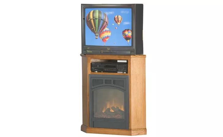  32 CORNER ENTERTAINMENT CONSOLE WITH FIREPLACE, (CORNER OUT 22 3 4), OPEN STORAGE ABOVE FIREPLACE, PLAIN BASE*GLASS*NG*FINSISH*CC, DK, LT, MD, SO, UN, CR, CM EAGLE  53723