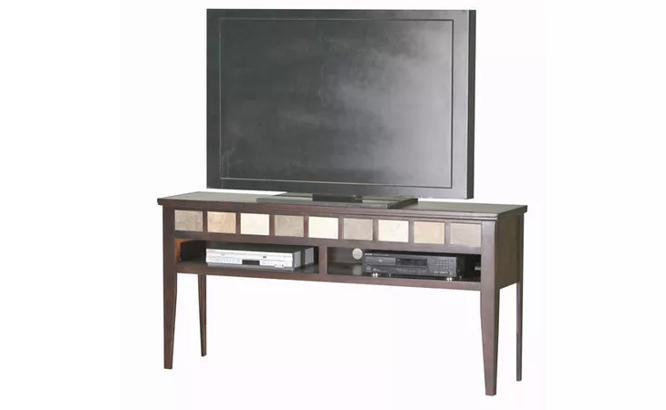  65 OPEN ENTERTAINMENT CONSOLE, TILE ACCENTS, STRAIGHT LEG BASE*GLASS*NG*FINSISH*BK, CC, CO, CM, CR, EC, GO, HG, IV, SW, UN, WH EAGLE  62662