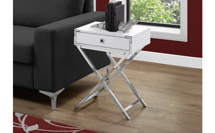 I3550  ACCENT TABLE - 24 H - GLOSSY WHITE - CHROME METAL