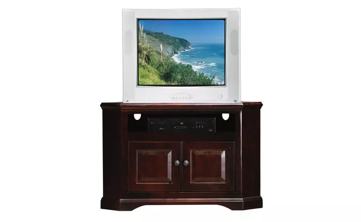  41 CORNER ENTERTAINMENT CONSOLE, (CORNER OUT 30), 2 RAISED PANEL DOORS, DECORATIVE MOLDING, PLAIN BASE*GLASS*NG*FINSISH*CC, CM, CO, CR, EC, GO, HG, IV, UN EAGLE  95523