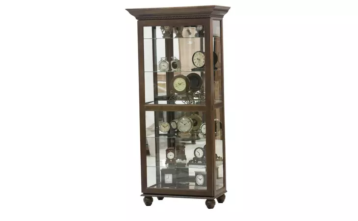 48119 TALL SLIDING DOOR CURIO, MIRROR BACK, 5 GLASS SHELVES, BUN FOOT BASE*GLASS*PL*FINSISH*BK, CC, CO, CM, CR, EC, GO, HG, IV, SW, UN, WH EAGLE  48119