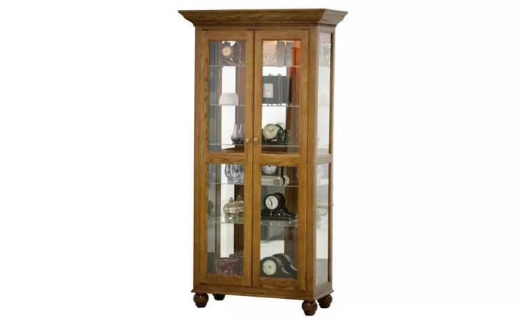 49111 TALL LIGHTED CURIO, 2 PLAIN GLASS DOORS, MIRROR BACK, GLASS SHELVES, BUN FOOT BASE*GLASS*PL*FINSISH*CC, DK, LT, MD, SO, UN, CR, CM EAGLE  49111