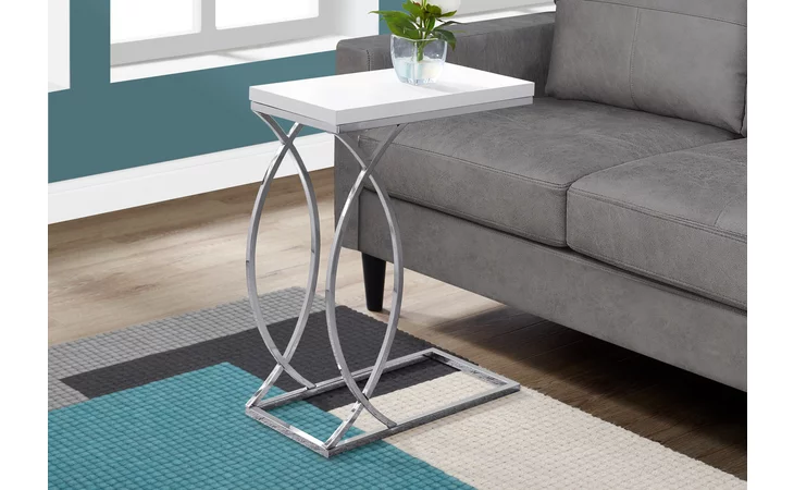 I3184  ACCENT TABLE - GLOSSY WHITE WITH CHROME METAL