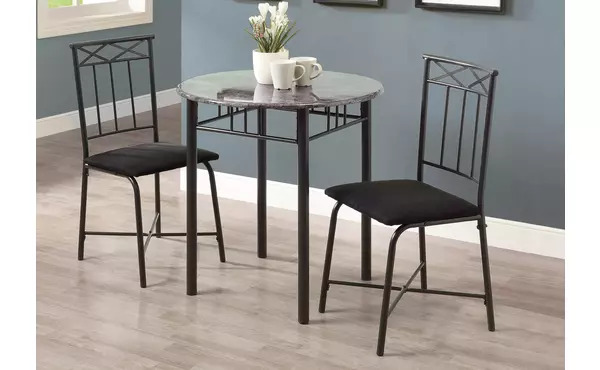 dining set - 3pcs set - grey marble - charcoal metal by monarch specialties