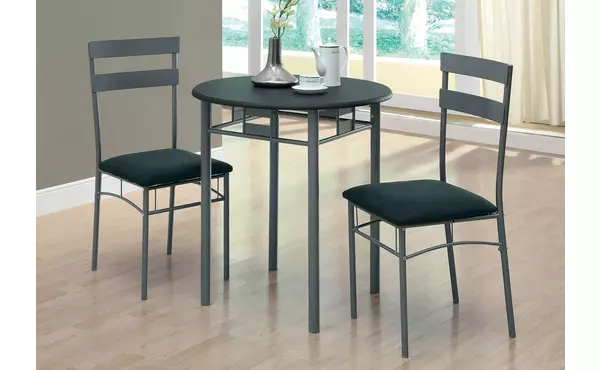 dining set - 3pcs set - black - silver metal by monarch specialties