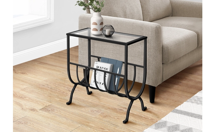 I3308  ACCENT TABLE - BLACK METAL WITH TEMPERED GLASS