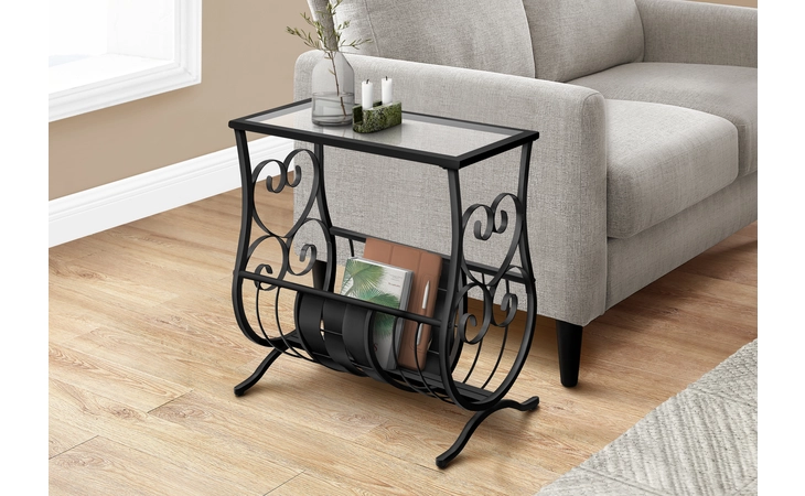 I3314 ACCENT TABLE - SATIN BLACK METAL  WITH TEMPERED GLASS MONARCH SPECIALTIES  I3314