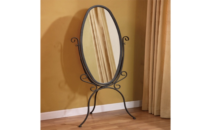 147  GARDEN DISTRICT BLACK WITH GOLD HIGHLIGHTS SCROLL CHEVAL MIRROR