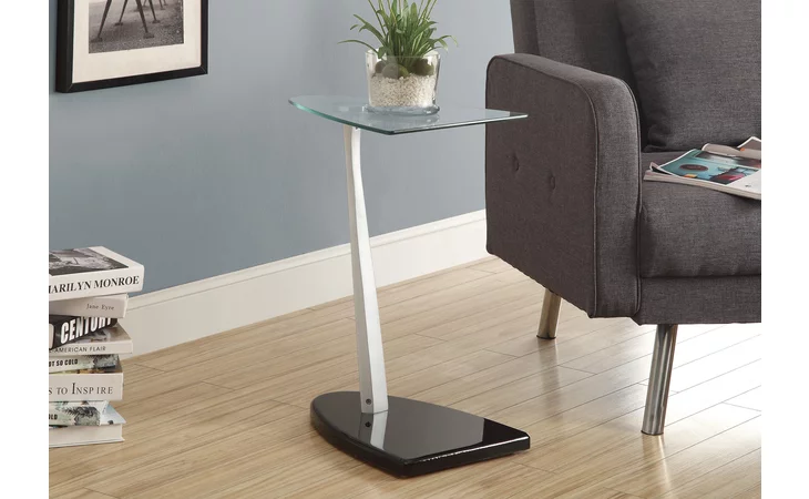 I3047  ACCENT TABLE - GLOSSY BLACK / SILVER WITH TEMPERED GLASS
