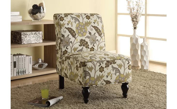 I8125  ACCENT CHAIR - BROWN - GOLD FLORAL TRADITIONAL FABRIC