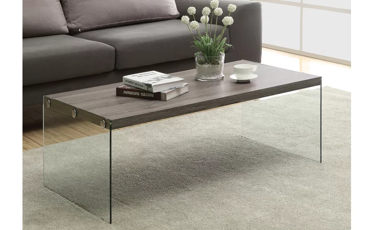 I3054 COFFEE TABLE - DARK TAUPE WITH TEMPERED GLASS MONARCH SPECIALTIES  I3054