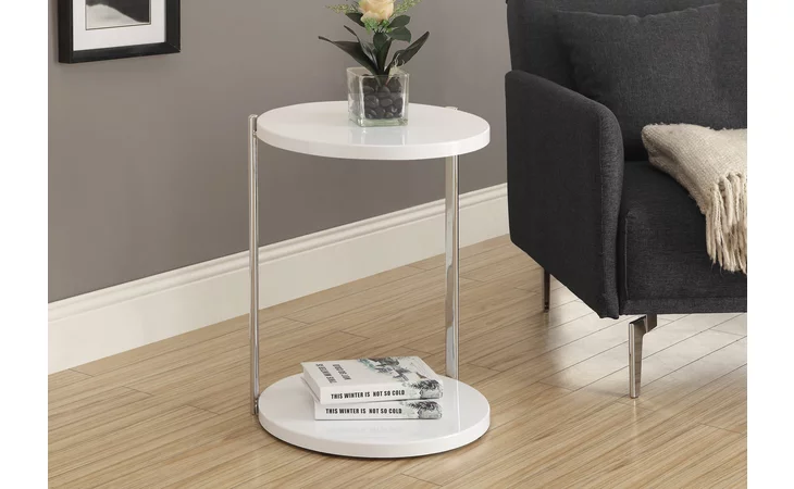 I3056  ACCENT TABLE - GLOSSY WHITE / CHROME METAL