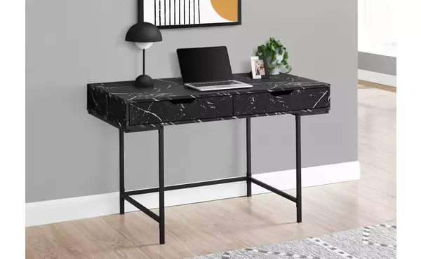 computer desk - 48 l - black marble-look - black metal by monarch specialties