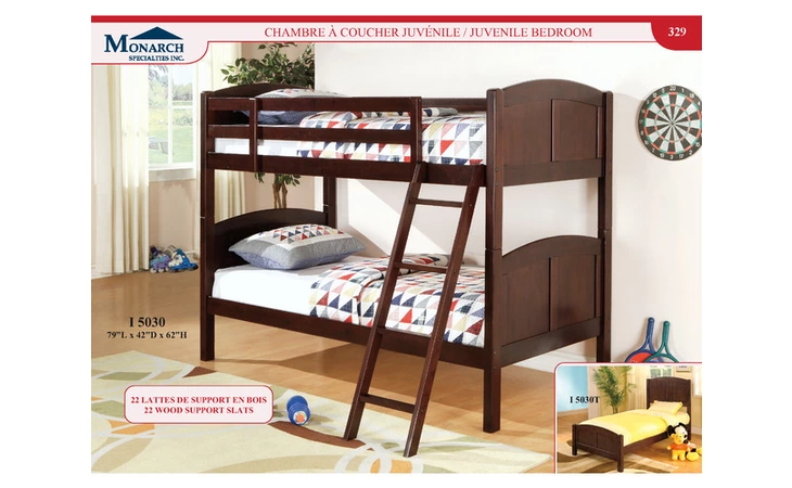 I5030  CAPPUCCINO SOLID WOOD TWIN TWIN BUNKBED WITH LADDER 
 PG329