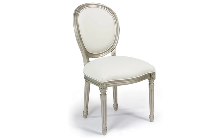SKL2101  SHERRER LOUIS XV SIDE CHAIR SYNTHETIC LEATHER ICE, ANTIQUE PEWTER