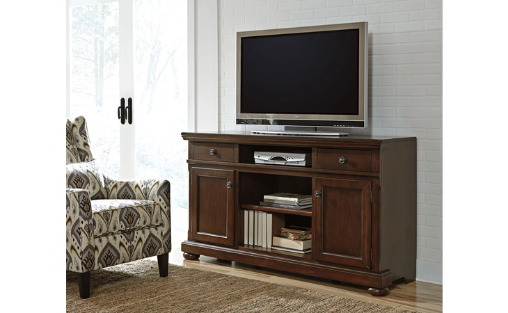 W697-132 PORTER - RUSTIC BROWN XL TV STAND W FIREPLACE OPTION