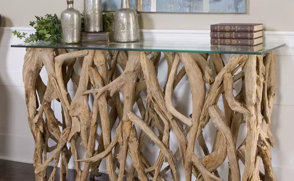 teak wood console by uttermost
