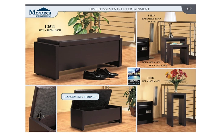 I2511  CAPPUCCINO HOLLOW-CORE STORAGE BENCH WITH A CUSHION SEAT 
 PG219