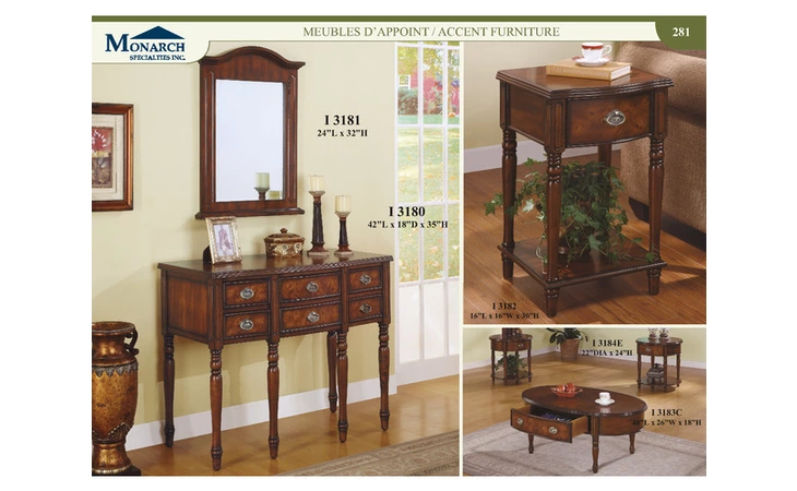I3180  ANTIQUE CHERRY VENEER CONSOLE WITH 6 DRAWERS 
 PG281