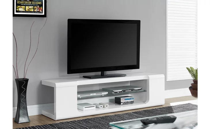 I3535  TV STAND - 60 L - HIGH GLOSSY WHITE WITH TEMPERED GLASS