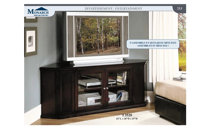 I3520  CAPPUCCINO SOLID WOOD AND VENEER 62L CORNER TV STAND 
 PG213