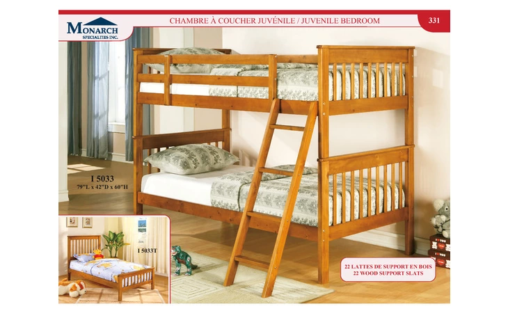 I5033  DISTRESS PINE SOLID WOOD TWIN TWIN BUNKBED WITH LADDER 
 PG331