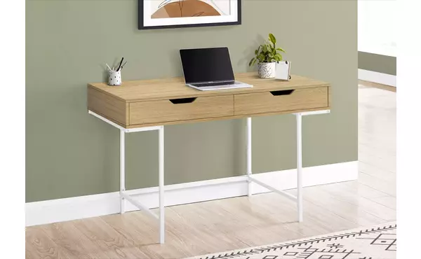 computer desk - 48 l - natural - white metal by monarch specialties