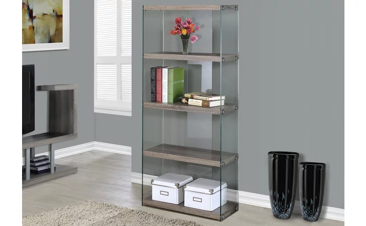 I3060  BOOKCASE - 60 H - DARK TAUPE WITH TEMPERED GLASS